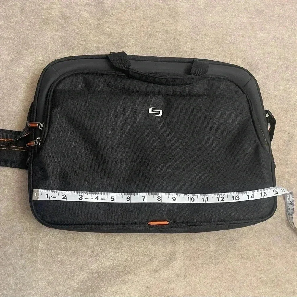 Solo Ace Slim Brief Laptop Briefcase Messenger Bag Black Orange Adjustable Strap